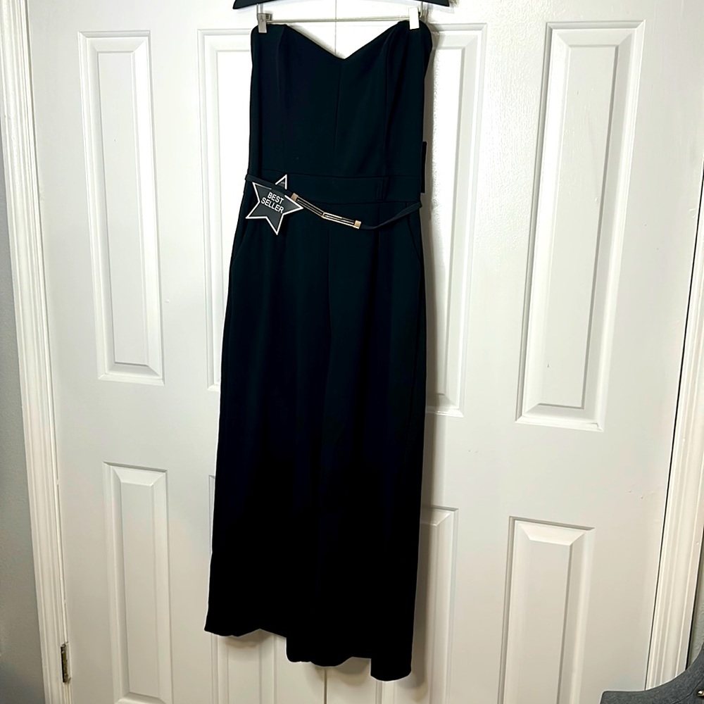 Black romper 3/4 of the leg with belt, spandex, Size Large (L)